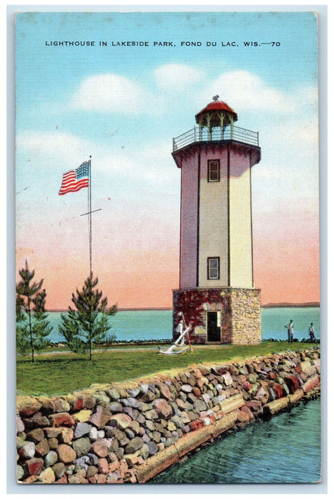 c1950's Lighthouse in Lakeside Park Fond Du Lac Wisconsin WI Vintage Postcard