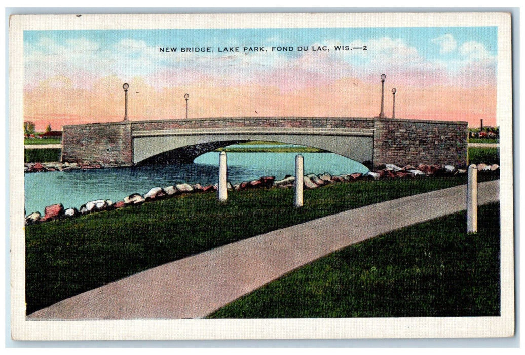 1941 New Bridge Lake Park Fond Du Lac Wisconsin WI Vintage Posted Postcard