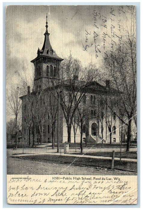 1907 Public High School Fond Du Lac Wisconsin WI Evansville WI Antique Postard