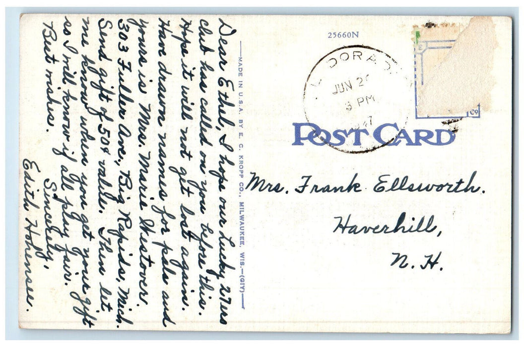 1947 Hotel Retlaw Fond Du Lac Wisconsin WI Vintage Posted Postard