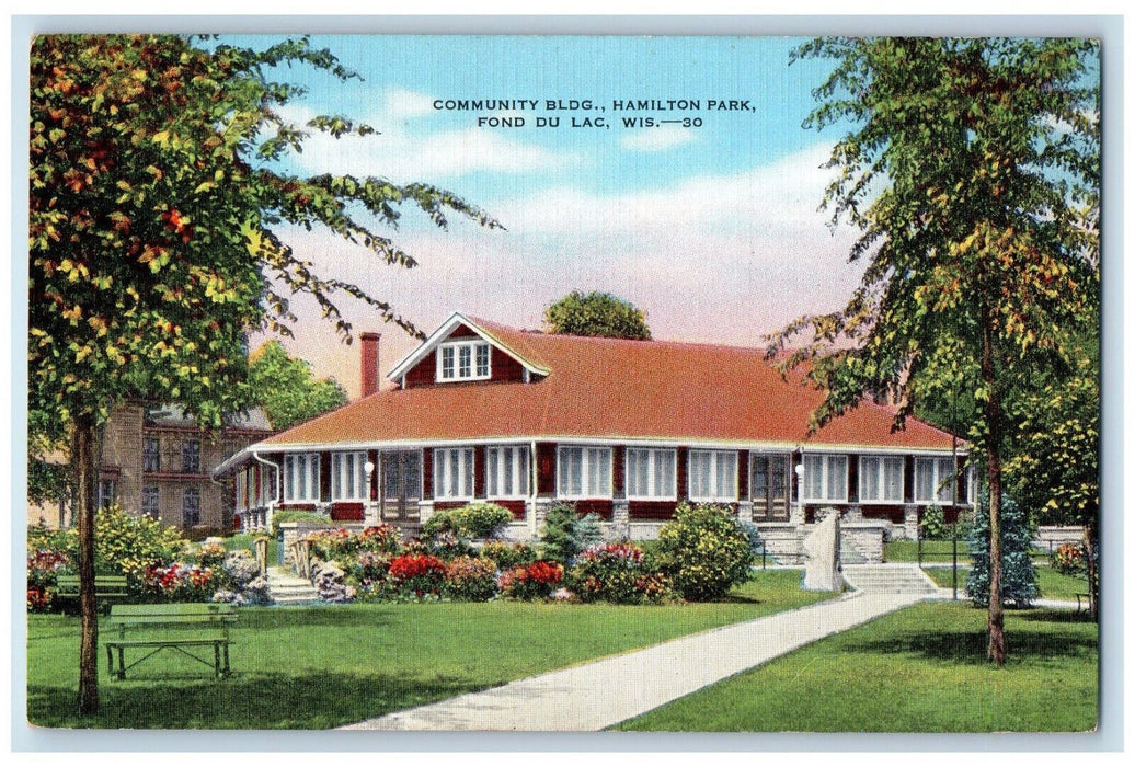 c1940's Community Bldg. Hamilton Park Fond Du Lac Wisconsin WI Postard