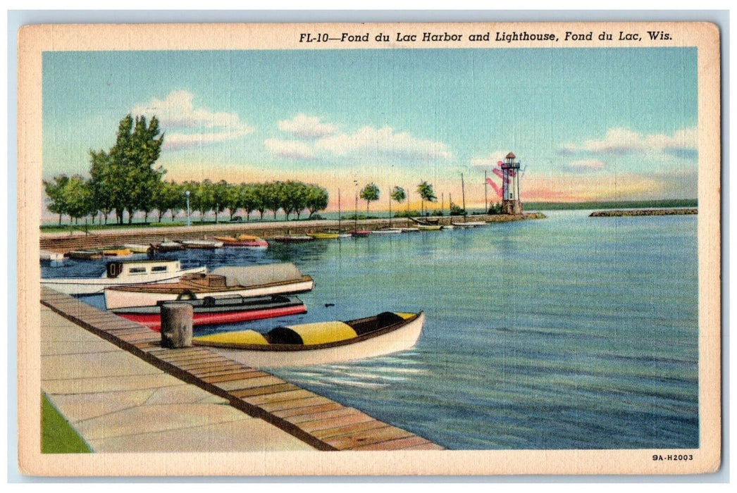 1982 Fond Du Lac Harbor and Lighthouse Fond Du Lac Wisconsin WI Postcard