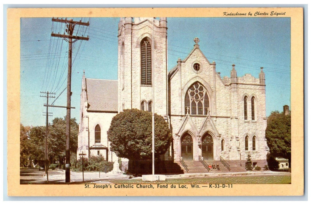 c1950's St. Joseph's Catholic Church Fond Du Lac Wisconsin WI Postcard