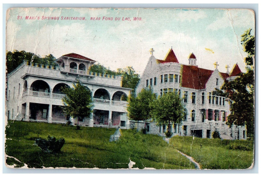 1908 St. Mary's Springs Sanitarium Fond Du Lac Wisconsin WI Postcard