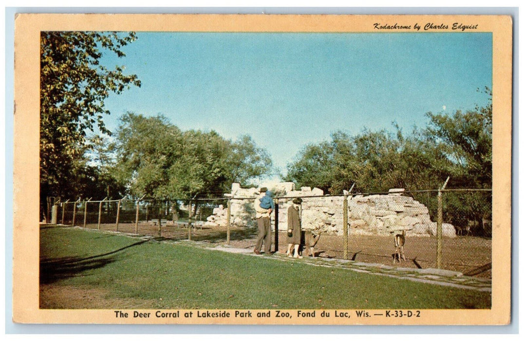 c1950's The Deer Corral, Lakeside Park and Zoo Fond Du Lac Wisconsin WI Postcard