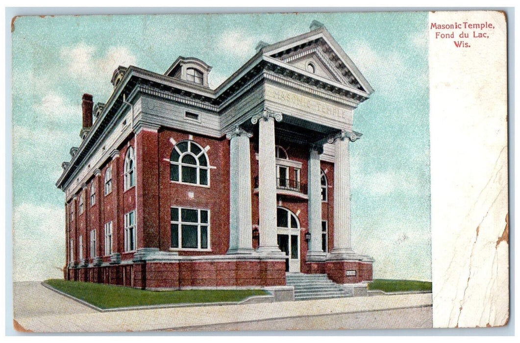 1912 Masonic Temple Fond Du Lac Wisconsin WI Antique Posted Postcard