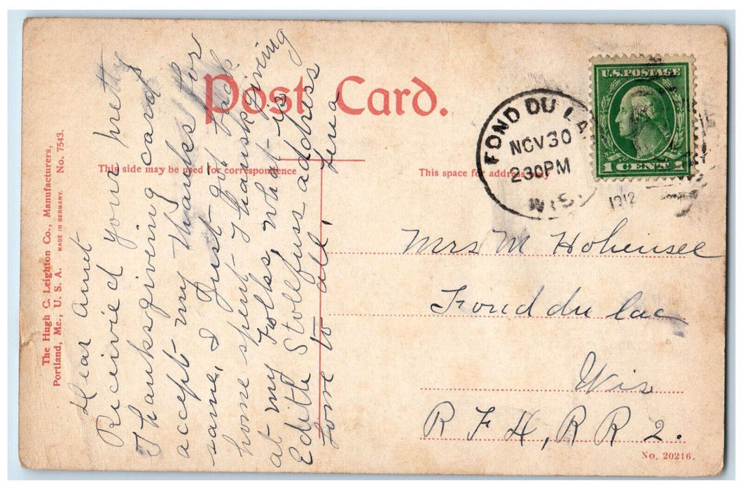 1912 Masonic Temple Fond Du Lac Wisconsin WI Antique Posted Postcard