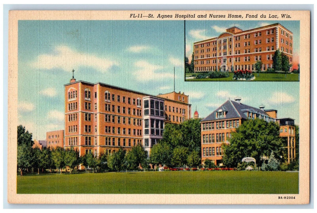 c1940's St. Agnes Hospital & Nurses Home, Fond Du Lac Wisconsin WI Postcard