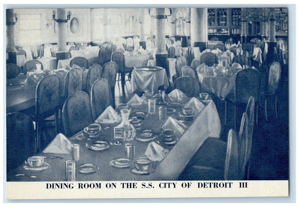 c1910 Dining Room Steamship City Detroit Michigan Cruise Anchors Aweigh Postcard