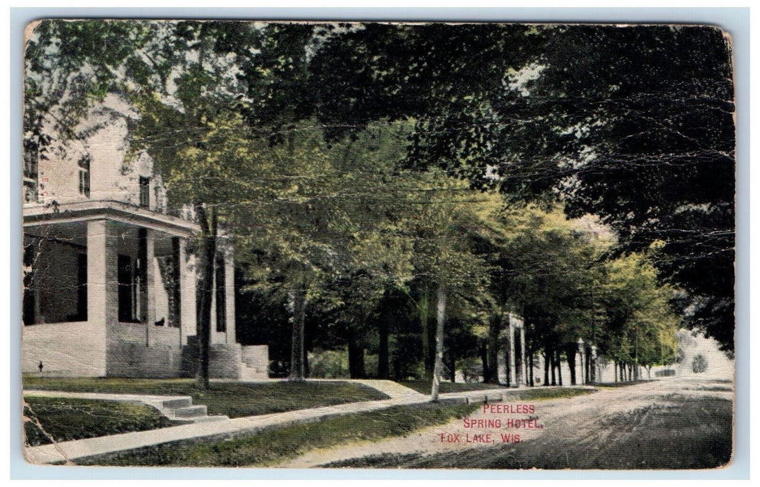 1909 Peerless Spring Hotel Fox Lake Wisconsin WI RPO Posted Postcard