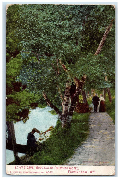 1907 Lovers Lane Grounds of Osthoffs Hotel Elkhart Lake Wisconsin WI Postcard