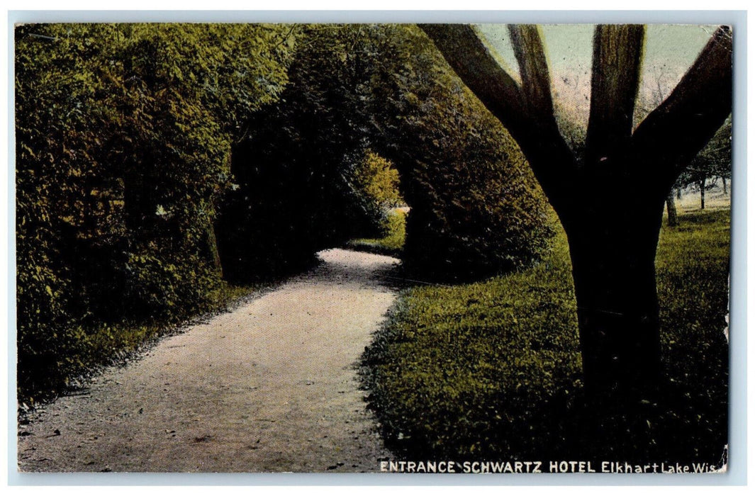 1911 Entrance Schwartz Hotel Elkhart Wisconsin WI Antique Posted Postcard