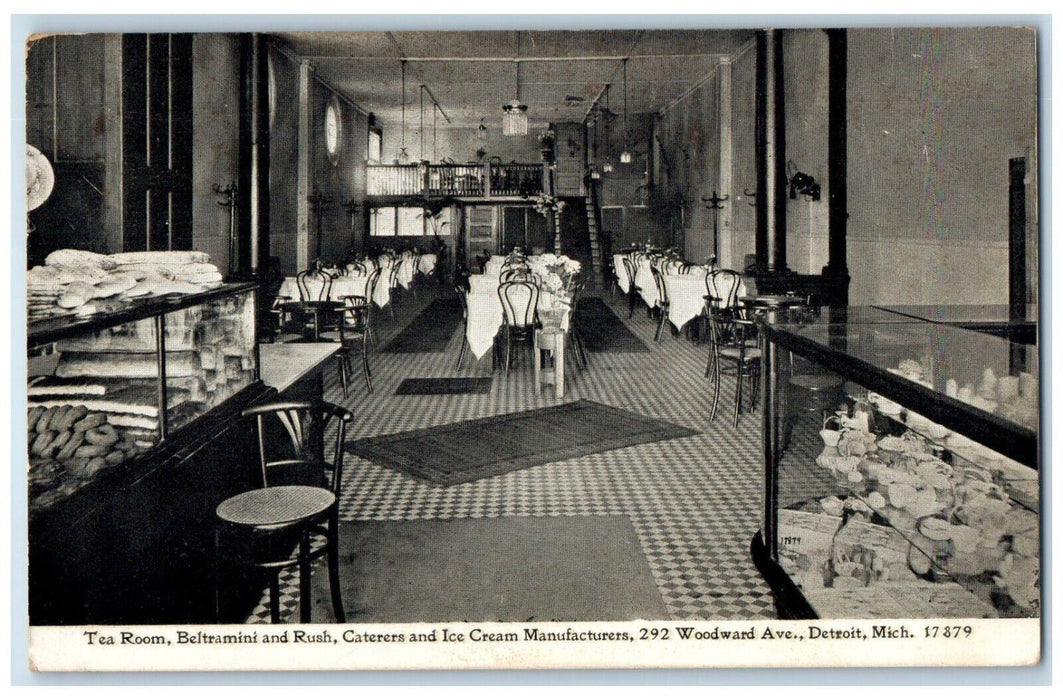 1915 Tea Room Beltramini Caterers Ice Cream Woodward Detroit Michigan Postcard
