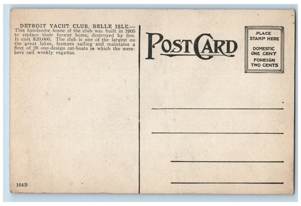 c1910 Detroit Yacht Club Belle Isle Sailboat Pier Detroit Michigan Mich Postcard