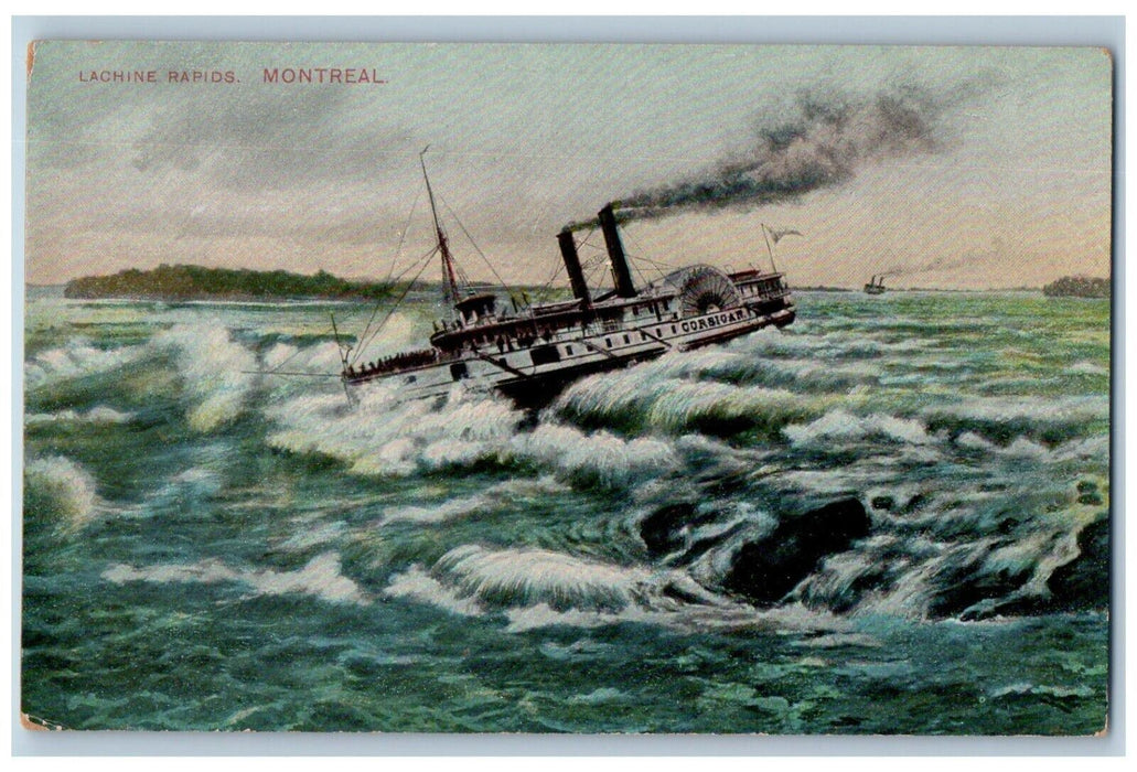 c1910 Lachine Rapids Sea Waves Steamer Steamship Boat Montreal Canada Postcard