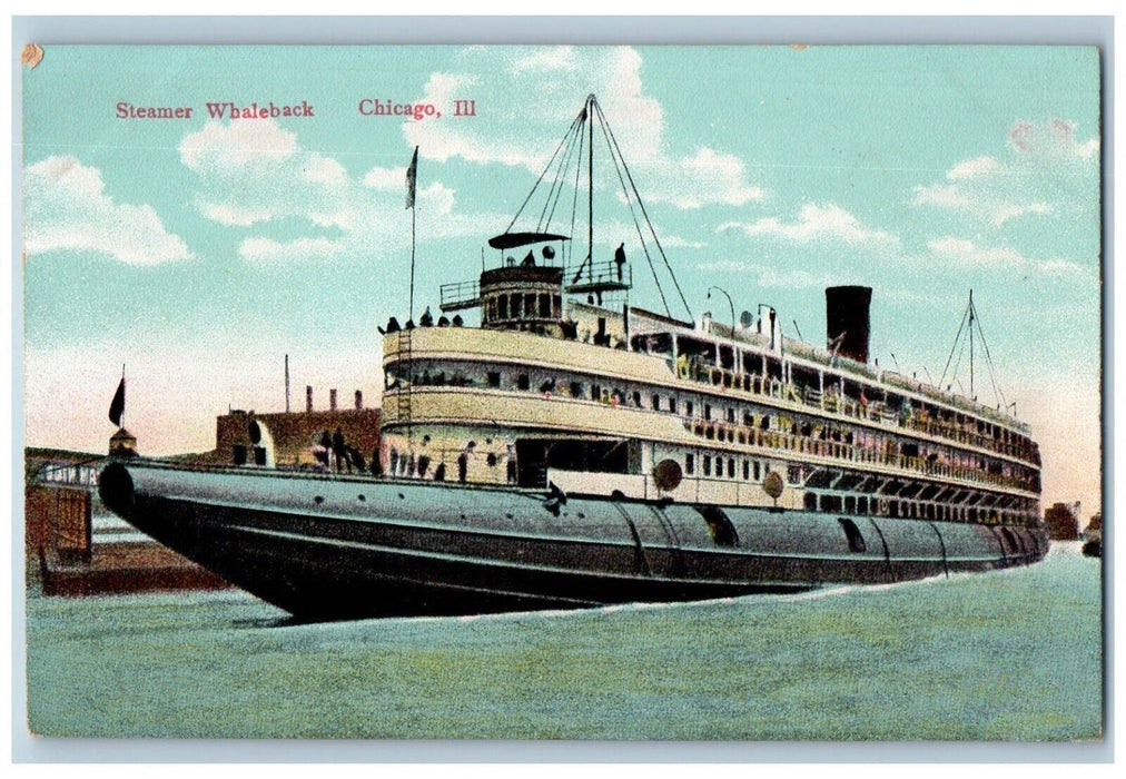 c1910 Steamer Whaleback Steamship Boat Chicago Illinois Vintage Antique Postcard