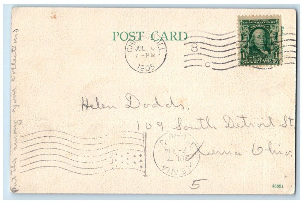 1905 River East Rush Street Bridge Steamer Steamship Chicago Illinois Postcard