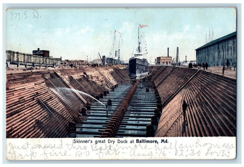 1907 Skinners Great Dry Dock Steamship Baltimore Maryland MD Polychrome Postcard