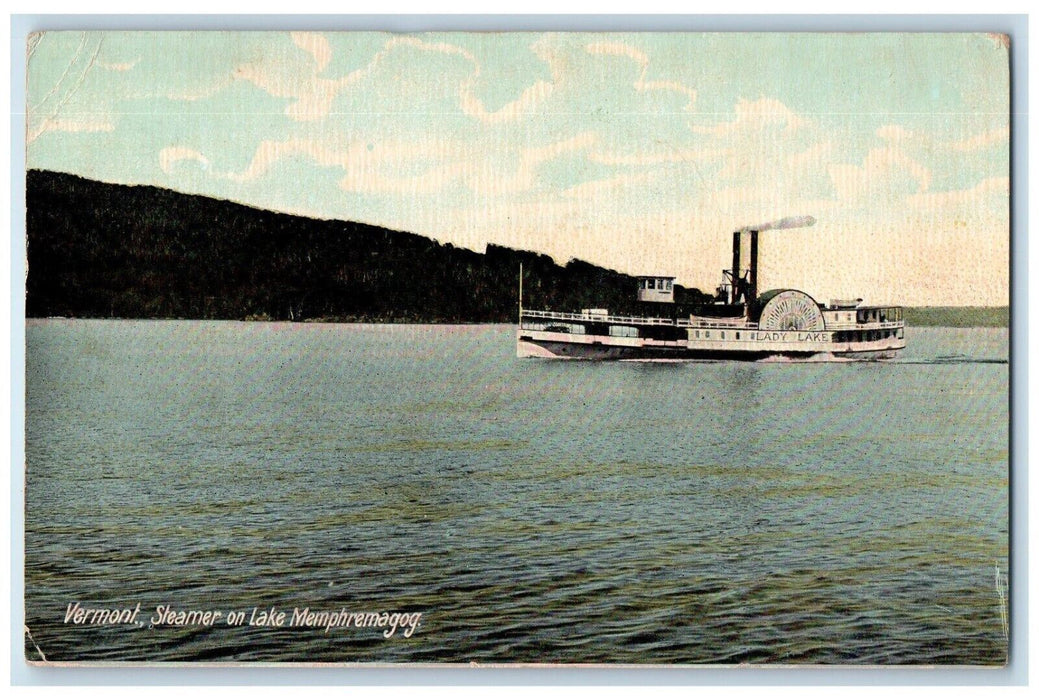 1910 Steamer Lake Lady Lake Steamer Steamship Boat Memphremagog Vermont Postcard