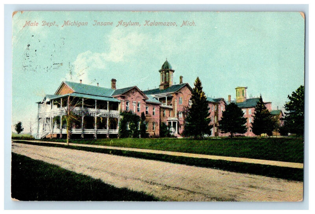 1909 Male Department Insane Asylum Kalamazoo Michigan MI Posted Postcard