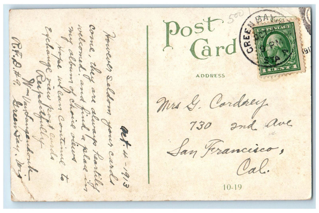 c1910 Trolley, Business Section Washington Street Green Bay WI Postcard
