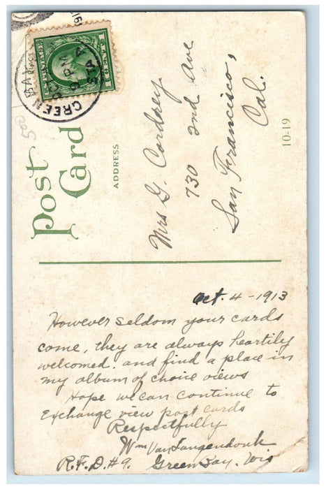 c1910 Trolley, Business Section Washington Street Green Bay WI Postcard