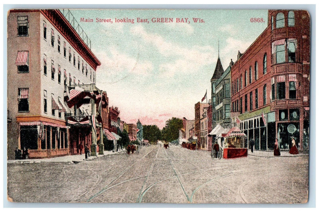 1909 Main Street Business Section Green Bay Wisconsin WI Wausaukee WI Postcard