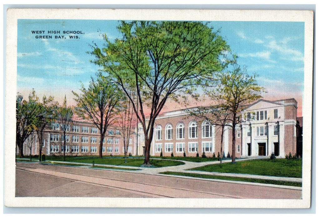 1943 West High School Green Bay Wisconsin WI Vintage Posted Postcard