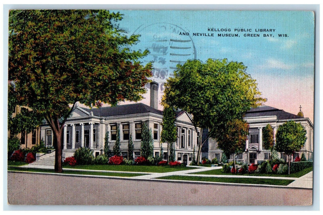 1943 Kellogg Public Library and Neville Museum Green Bay Wisconsin WI Postcard