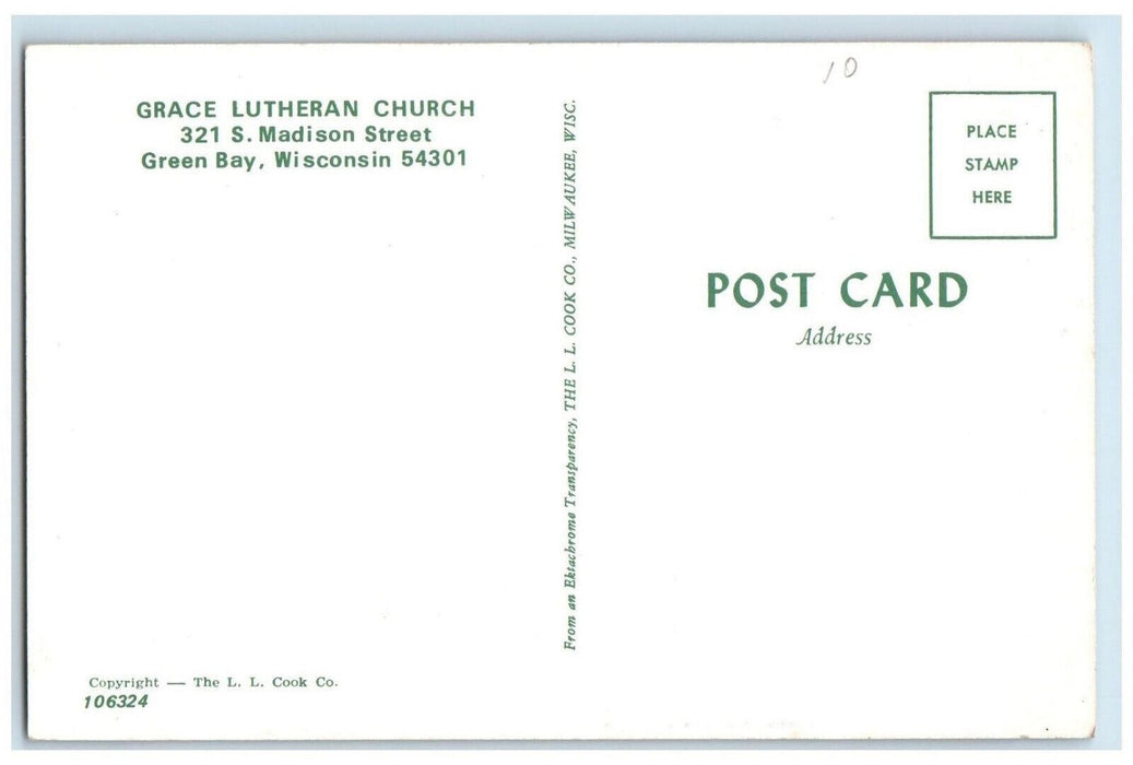 c1950's Grace Lutheran Church Madison Street Green Bay Wisconsin WI Postcard