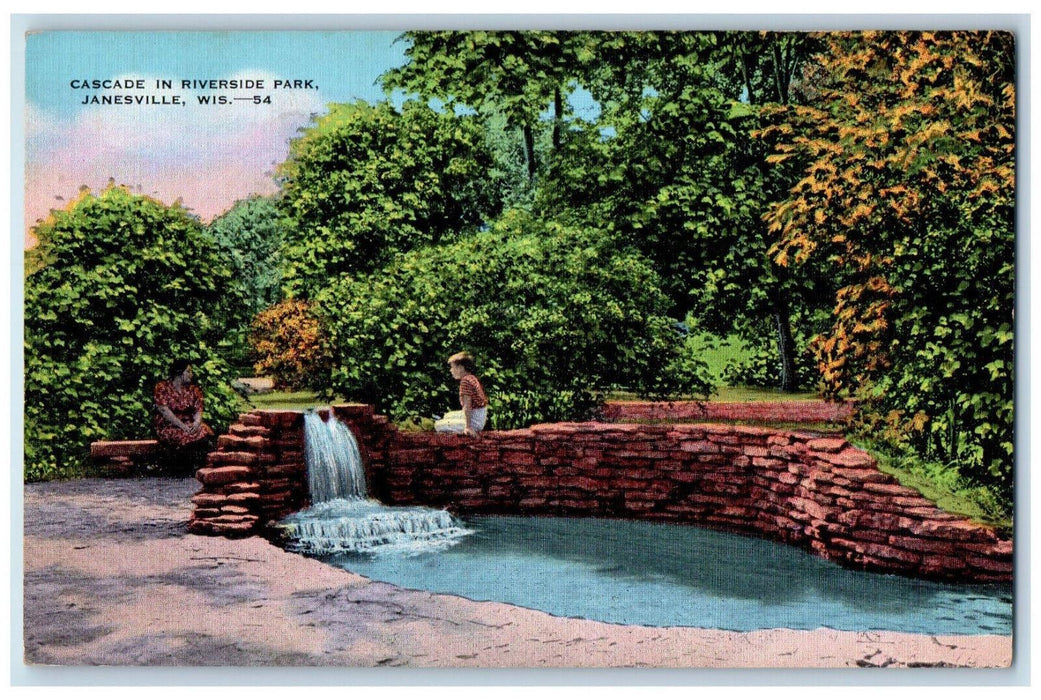 c1950's Cascade In Riverside Park Janesville Wisconsin WI Vintage Postcard