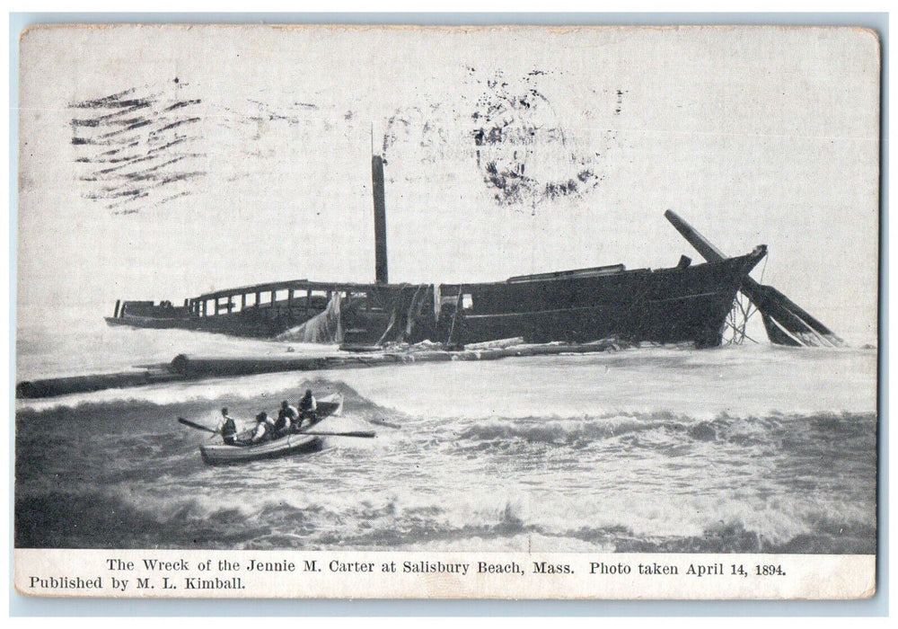 1912 Wreck Jennie Carter Salisbury Beach Steamer Boat Massachusetts Postcard