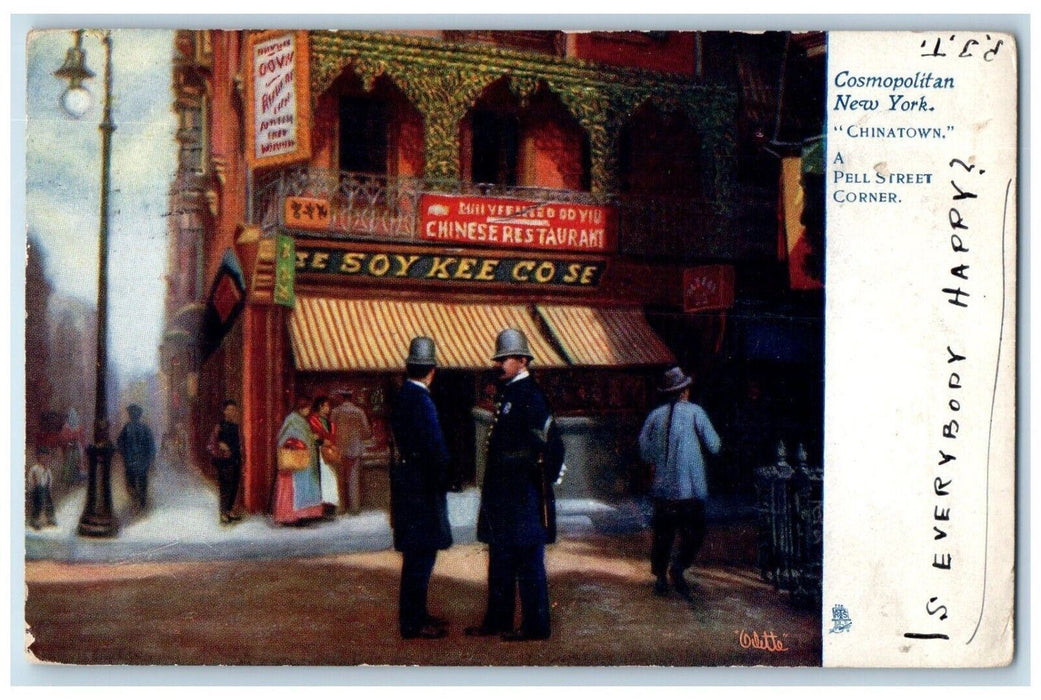 1907 Pell Street Corner Chinatown Restaurant Cosmopolitan New York NY Postcard