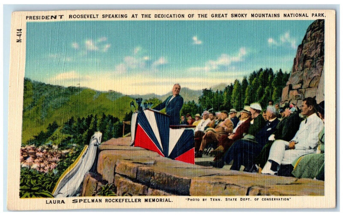 c1940 President Roosevelt Speaking Dedication  Smoky Mountains National Postcard