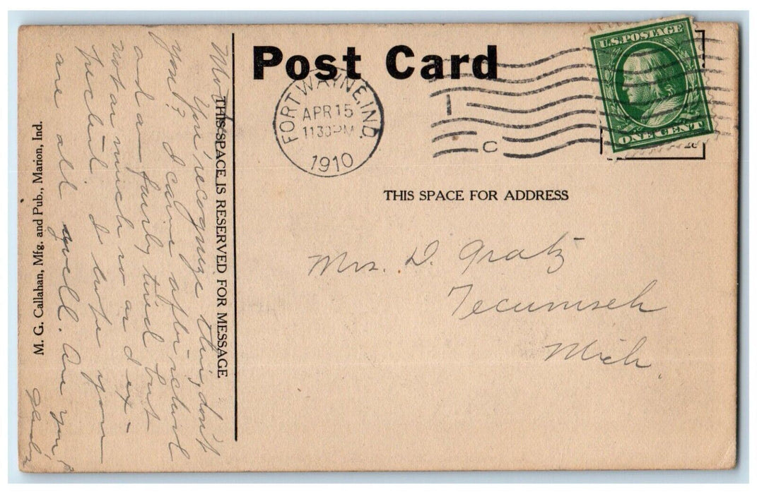 1910 Interior Court House Lobby Area Fort Wayne Indiana IN Antique Postcard