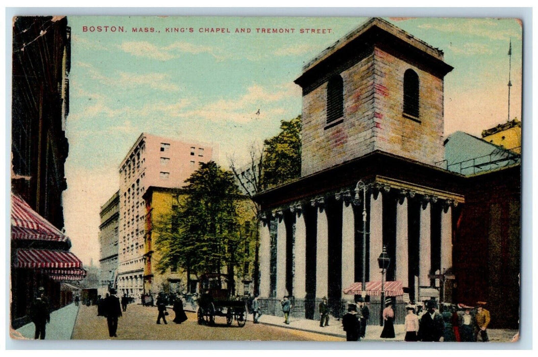1910 Kings Chapel Tremont Street Carriage Road Boston Massachusetts Postcard