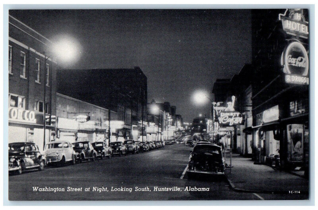 c1910 Washington Street Night Looking South Store Huntsville Alabama Postcard