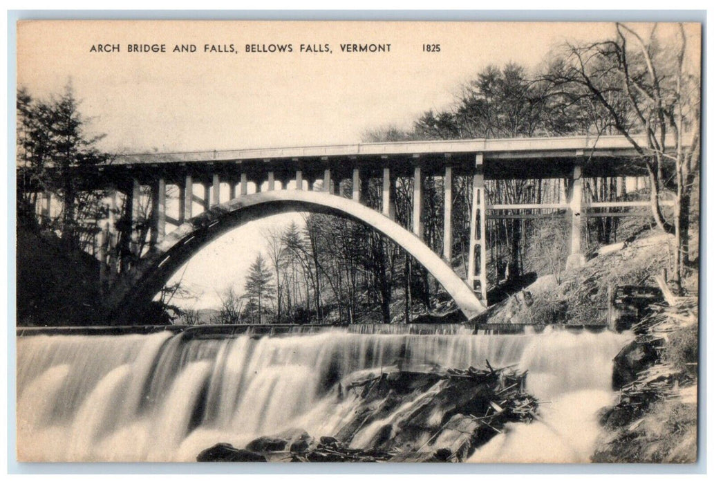 c1910 Arch Bridge Falls Bellows Falls Trees Water Vermont VT Vintage Postcard