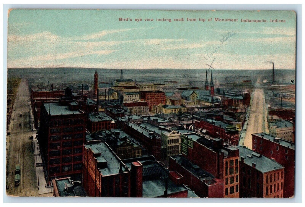 1910 Birds Eye View Looking South Top Monument Indianapolis Indiana Postcard