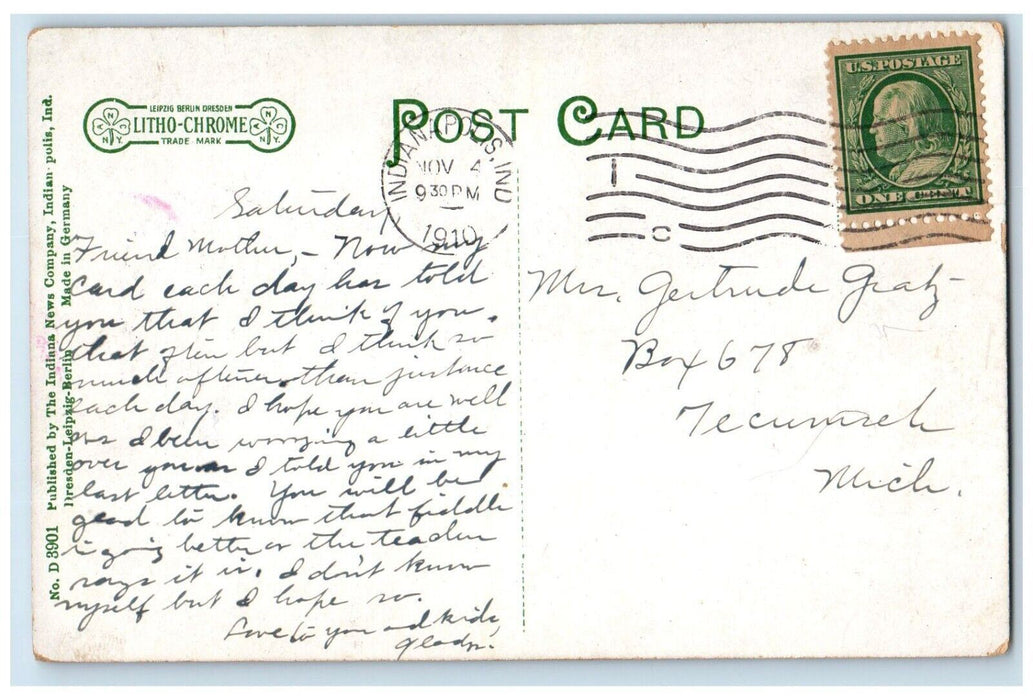 1910 Birds Eye View Looking South Top Monument Indianapolis Indiana Postcard