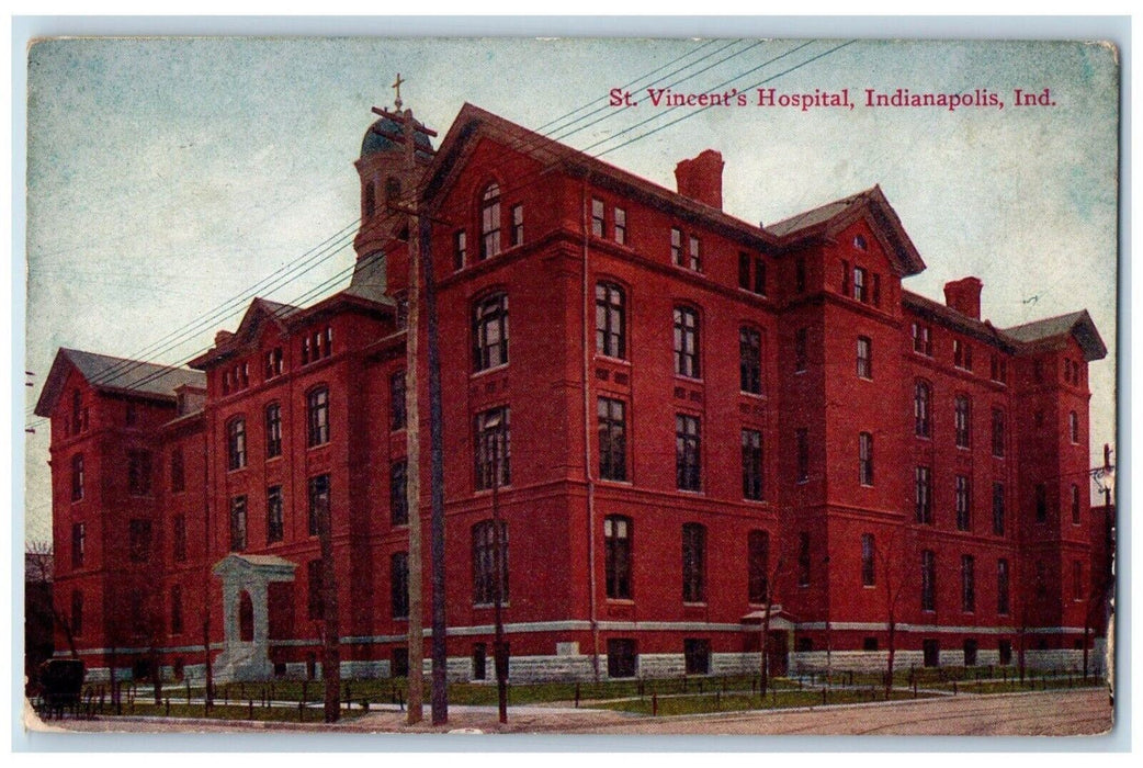 1910 St Vincents Hopsital Building Doctor Street Indianapolis Indiana Postcard