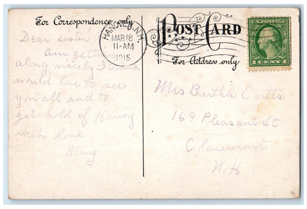 1915 Birds Eye View Village Mansion Mountains Hanover New Hampshire NH Postcard