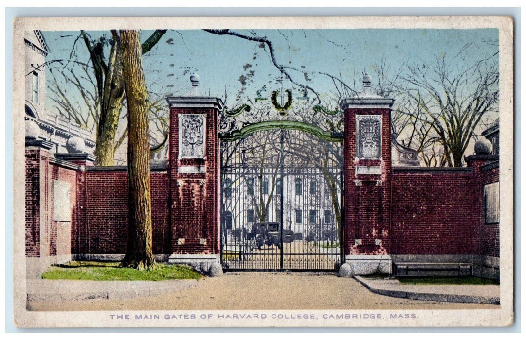 1914 Main Gates Harvard College School Library Cambridge Massachusetts Postcard