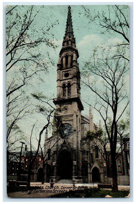 1910 St Jaques Church Corner St Denis St Catherine Streets Montreal Postcard