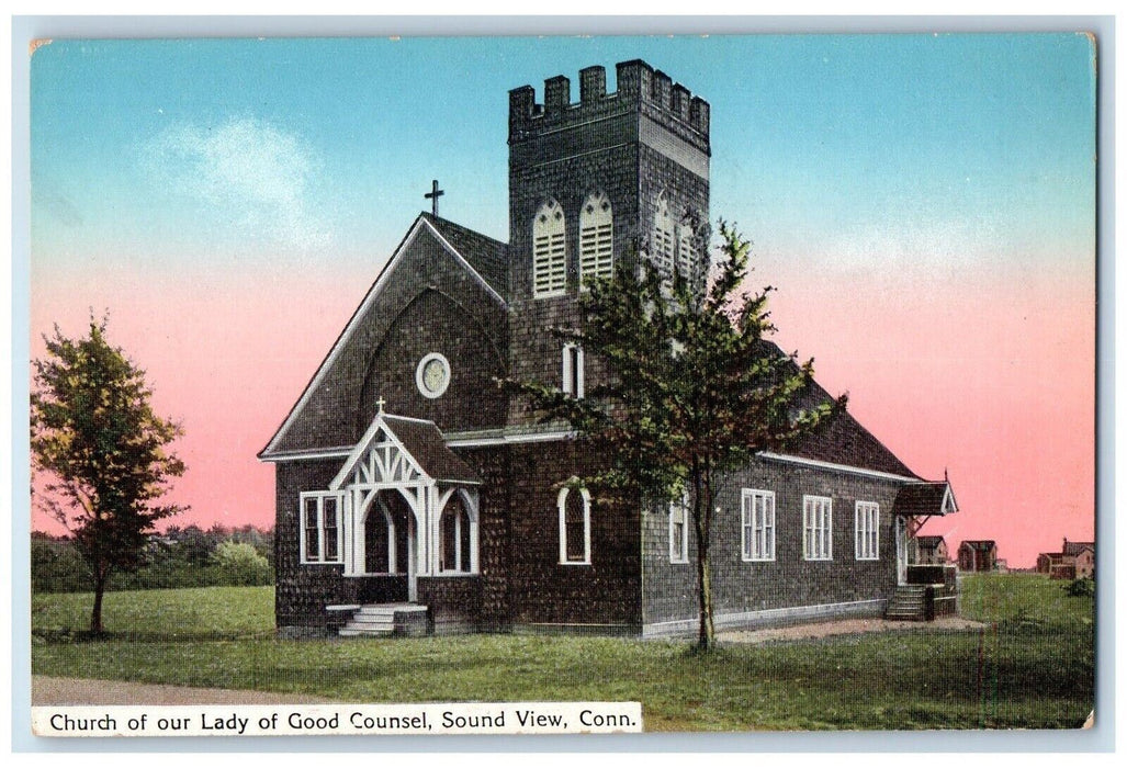 c1910 Church Our Lady Good Counsel Structure Sound View Connecticut Postcard