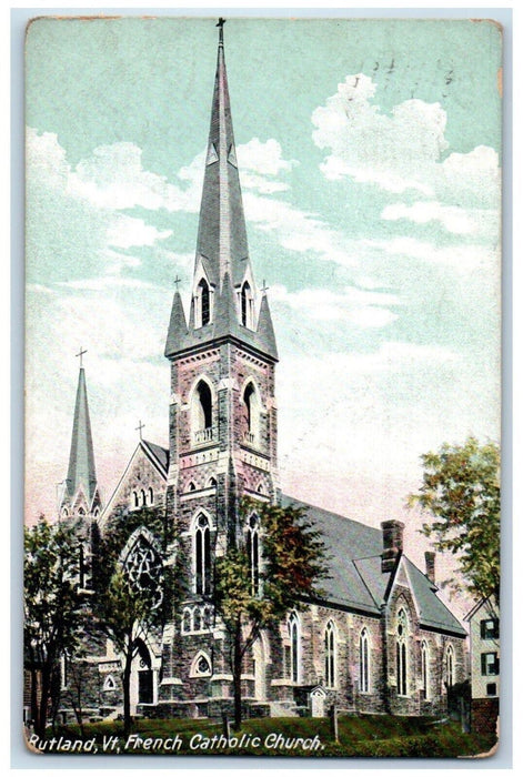 1909 French Catholic Church Chapel Rutland Vermont VT Vintage Antique Postcard