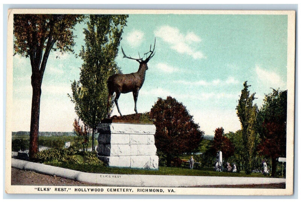 c1910 Elks Rest Hollywood Cemetery Burial Plot Statue Richmond Virginia Postcard