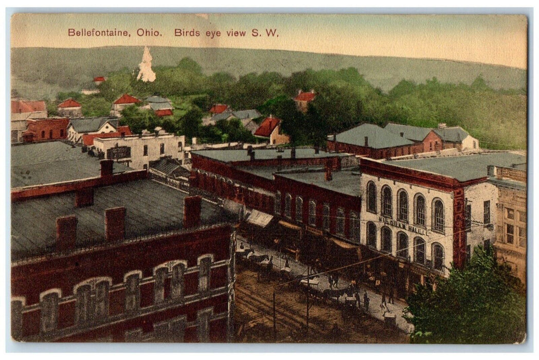 1913 Birds Eye View SW Horses Carriage Gilan Hall  Bellefontaine Ohio Postcard