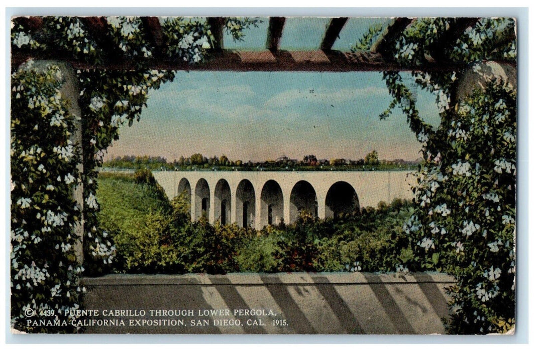 1915 Puente Cabrillo Lower Pergola Panama Expo San Diego California CA Postcard
