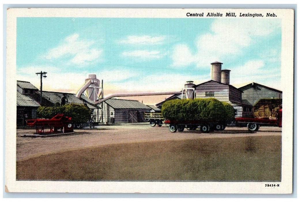 c1940 Central Alfalfa Mill Bush Factory Truck Work Lexington Nebraska Postcard